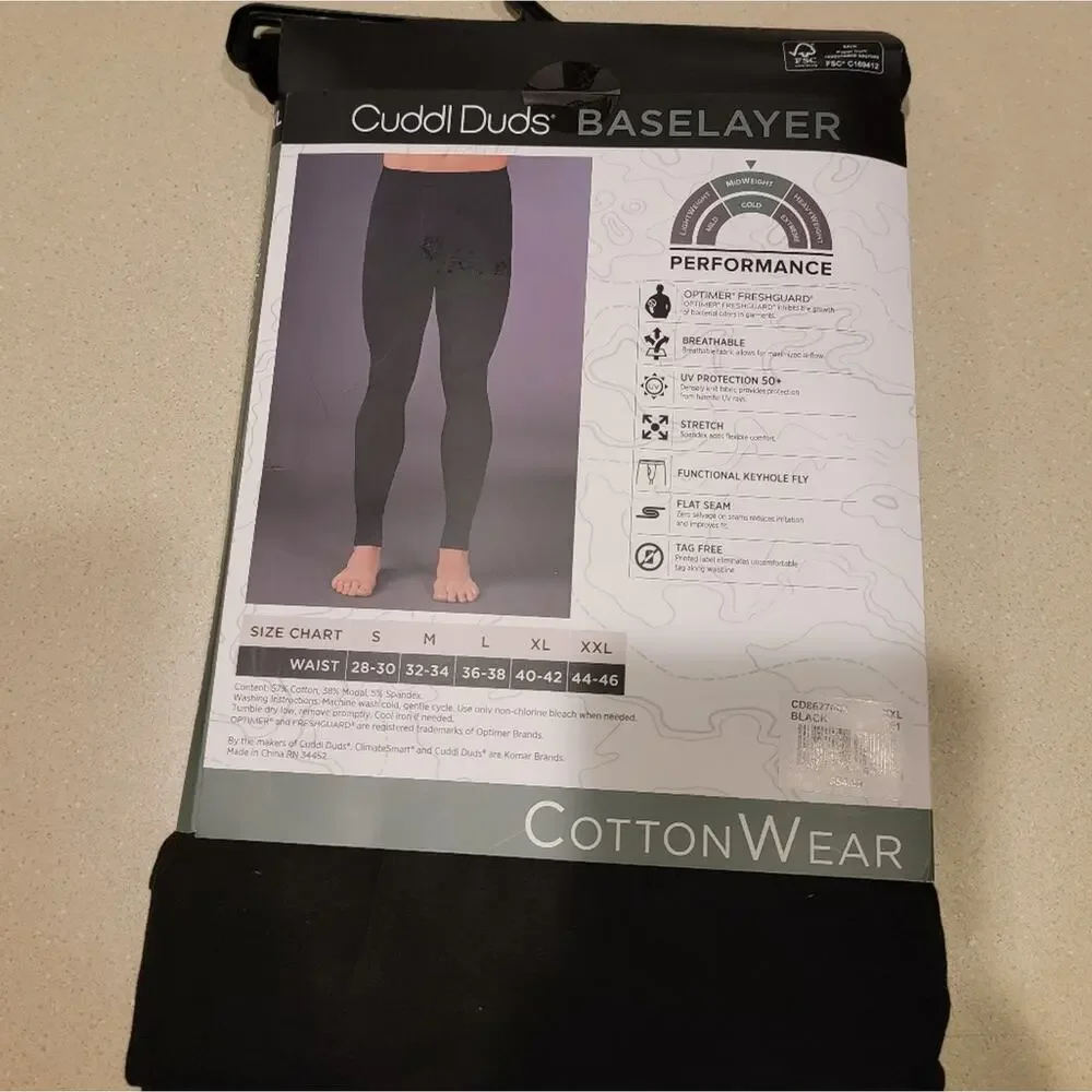 Men's XXL Cuddl Duds Midweight Cottonwear Performance Base Layer Pants